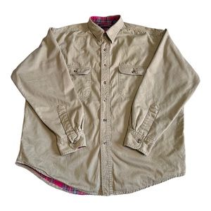 J.G. Hook Tan Shacket Size XL Flannel Lined Button Down